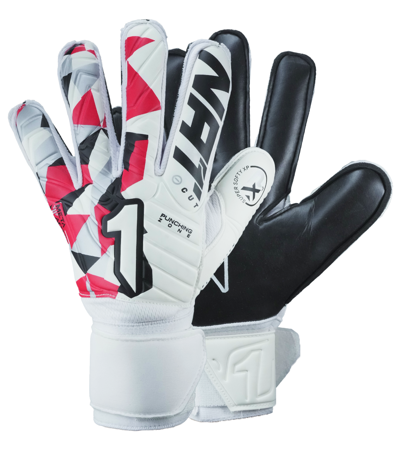Guantes de portero de fútbol Rinat Meta Tactik GK Semi Blanco, con palma Super Softy XP, corte ergonómico, dorso sintético transpirable y cierre elástico de 2 piezas. Disponibles en UnoKeeper.