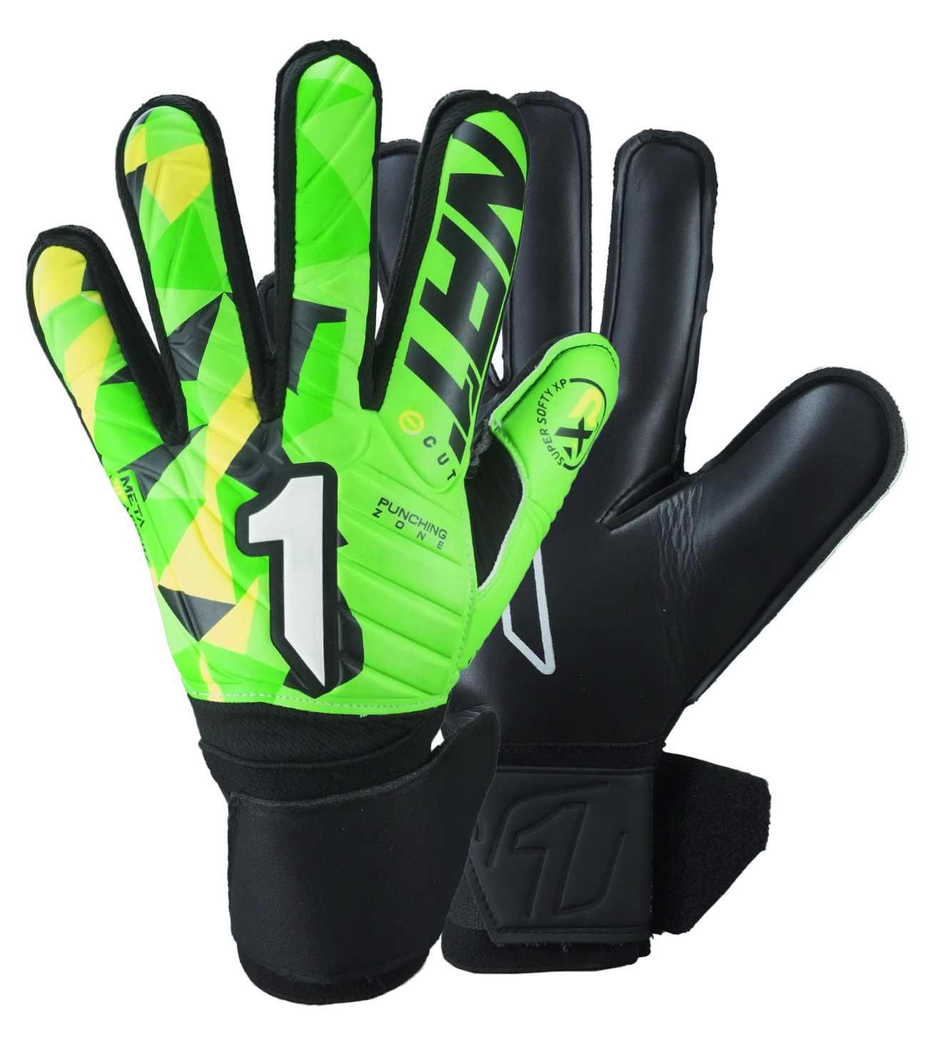 Guantes de portero de fútbol Meta Tactik GK Semi, con palma Super Softy XP, corte ergonómico, dorso sintético transpirable y cierre elástico de 2 piezas. Disponibles en UnoKeeper.