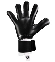 Guantes de portero Elite Sport Revolution X Combi Black en blanco y negro, con palma Ultra GTech Pro de látex alemán de 4 mm, corte Flash X negativo envolvente en dedos clave, dorso rediseñado con goma protectora y textil ventilado, y cierre elástico ajustable. Guantes de portero de futbol profesionales usados por figuras como Thibaut Courtois y Nahuel Guzmán, ideales para condiciones húmedas, césped natural y sintético. Disponibles en UnoKeeper, especialistas en guantes de portero de futbol.
