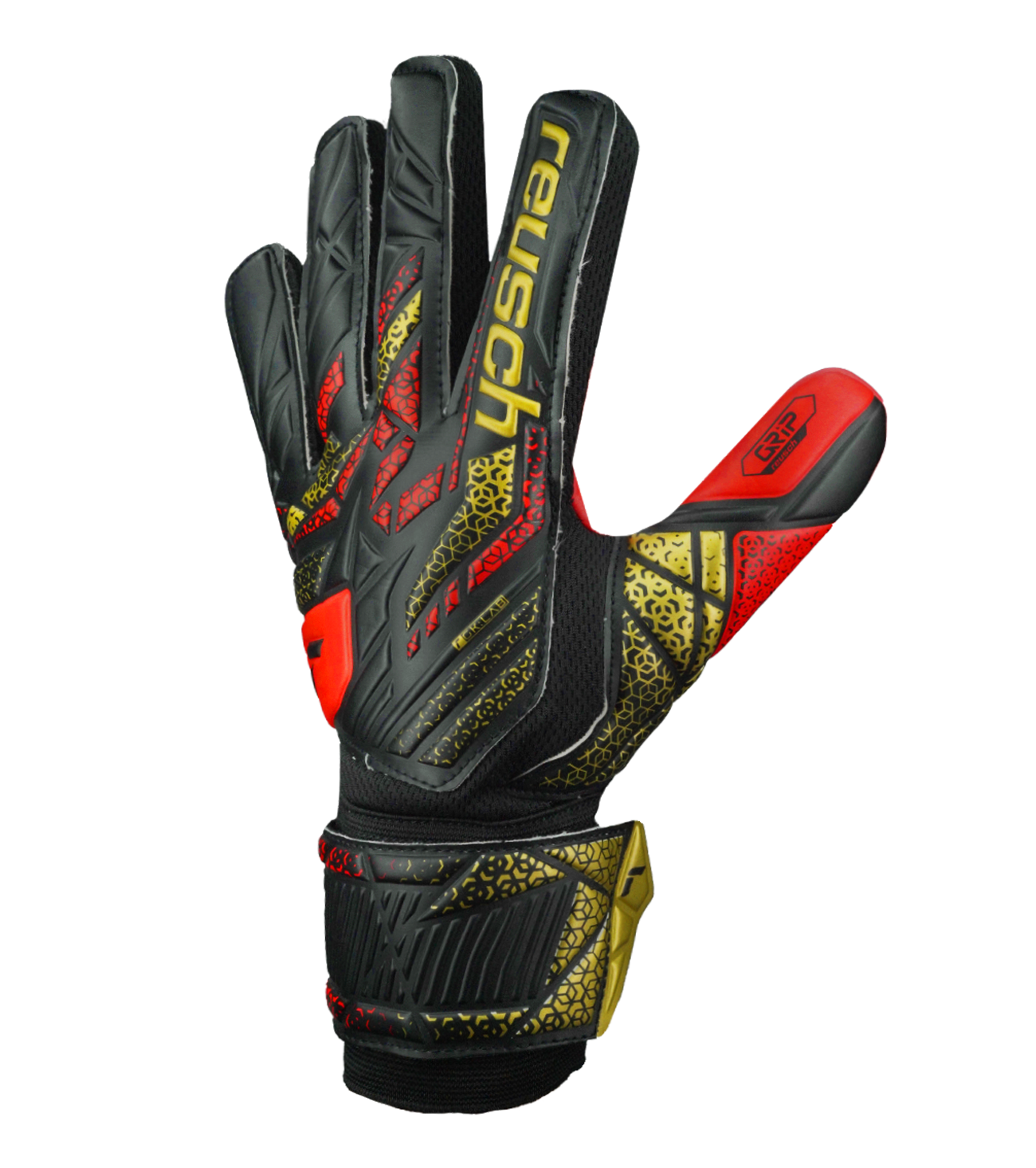 Guantes de portero Reusch Grip para principiantes, con palma de látex Reusch Grip, corte negativo, dorso en PVC/textil y muñequera elástica con correa. Comodidad, durabilidad y control confiable para entrenamientos y partidos. Disponibles en UnoKeeper.
