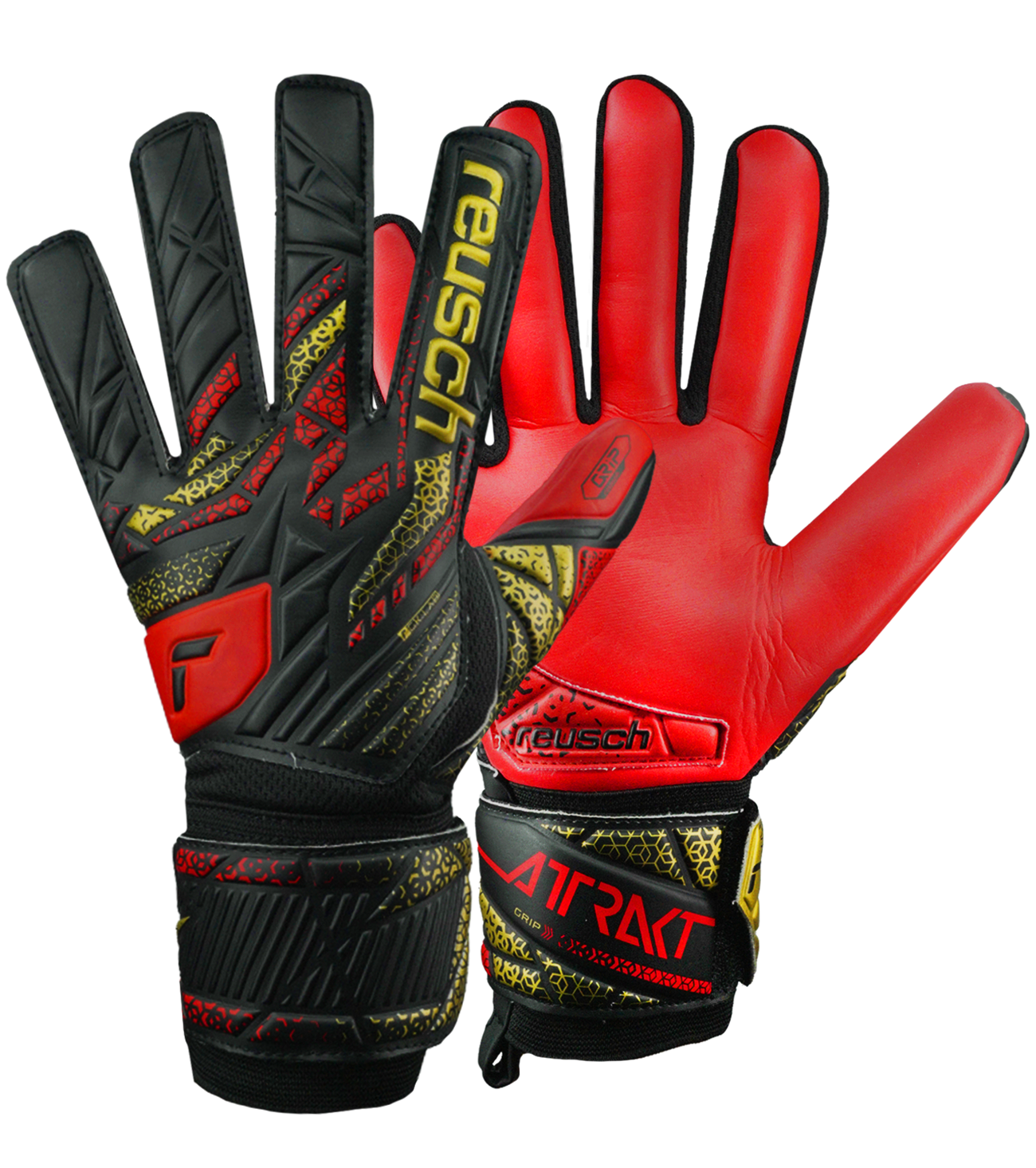Guantes de portero Reusch Grip para principiantes, con palma de látex Reusch Grip, corte negativo, dorso en PVC/textil y muñequera elástica con correa. Comodidad, durabilidad y control confiable para entrenamientos y partidos. Disponibles en UnoKeeper.