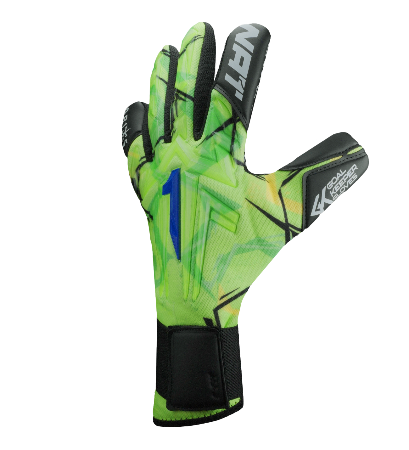 Guantes de portero Aries X Prime Blue, modelo de tercera generación con palma alemana AXG® de agarre excepcional en mojado, corte técnico Arrow Cut que combina ergonomía y mayor superficie de contacto, dorso con aplicaciones de goma protectoras sobre malla transpirable y cierre de muñequera tejida con doble anclaje y látex extendido. Guantes de portero de futbol de gama alta, diseñados para porteros de élite que buscan máximo rendimiento, precisión y control en cualquier condición. Disponibles en UnoKeeper.