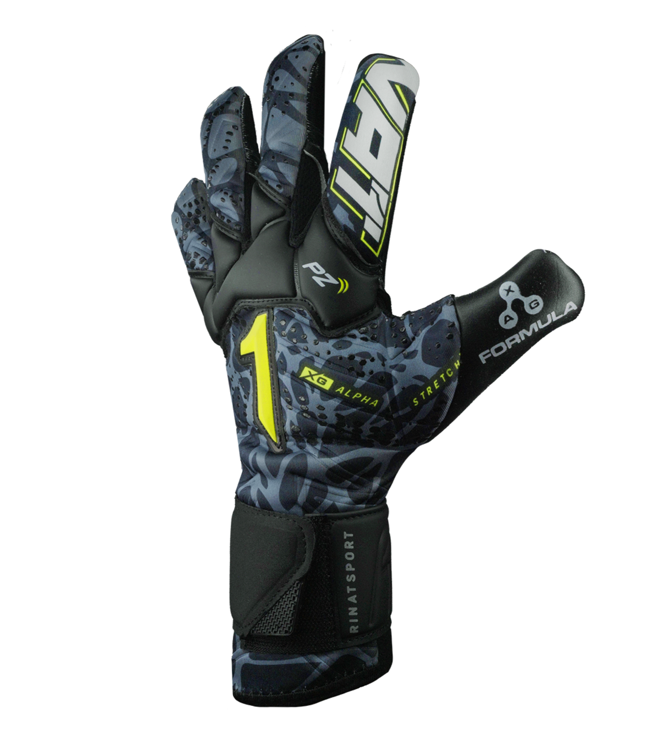 Guantes de portero Rinat Xtreme Guard Dominius Gris Negro – control, agarre y protección profesional. Palma de látex alemán AXG para máximo grip y durabilidad, corte híbrido Roll-Flat con integración negativa para contacto ceñido con el balón. Dorso de neopreno ligero y transpirable, muñequera elástica con ajuste firme. Ideales para porteros que buscan rendimiento y seguridad en cada atajada. Disponibles en UnoKeeper.