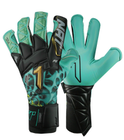 Guantes de portero de fútbol Rinat Xtreme Guard Dominius Pro Aqua – corte Ergo-Roll ergonómico con palma de látex alemán de alta calidad para agarre superior en condiciones húmedas, dorso de neopreno con volumen en dedos y nudillos para protección y ligereza, y cierre de muñequera elástica con cintillo bronce removible. Rendimiento, control y confort en cualquier clima. Disponibles en UnoKeeper.