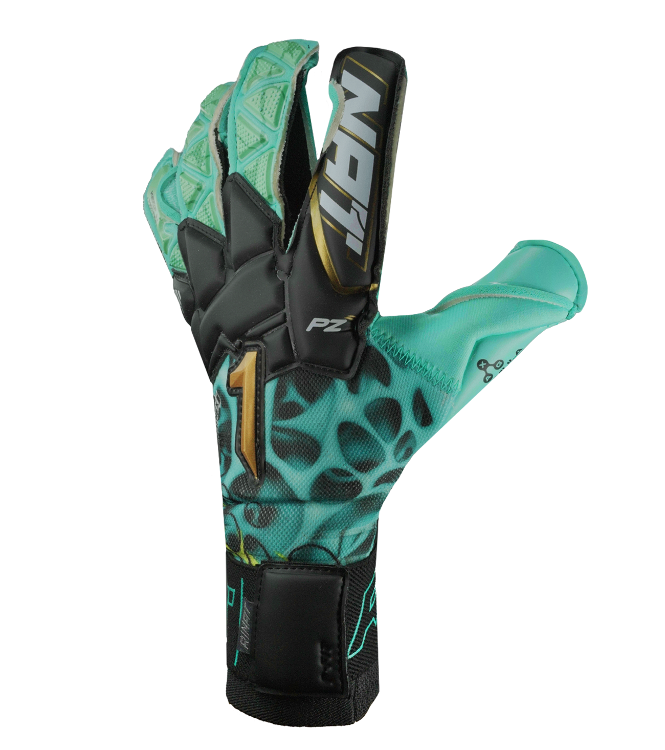 Guantes de portero de fútbol Rinat Xtreme Guard Dominius Pro Aqua – corte Ergo-Roll ergonómico con palma de látex alemán de alta calidad para agarre superior en condiciones húmedas, dorso de neopreno con volumen en dedos y nudillos para protección y ligereza, y cierre de muñequera elástica con cintillo bronce removible. Rendimiento, control y confort en cualquier clima. Disponibles en UnoKeeper.