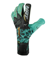 Guantes de portero de fútbol Rinat Xtreme Guard Dominius Pro Aqua – corte Ergo-Roll ergonómico con palma de látex alemán de alta calidad para agarre superior en condiciones húmedas, dorso de neopreno con volumen en dedos y nudillos para protección y ligereza, y cierre de muñequera elástica con cintillo bronce removible. Rendimiento, control y confort en cualquier clima. Disponibles en UnoKeeper.
