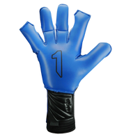 Guantes de portero de futbol Aries X PRO Azul edición especial Rinat + UnoKeeper con palma AXG alemana profesional, corte Arrow Cut, dorso AeroKnit con goma 3D y cierre de doble anclaje con muñequera tejida.