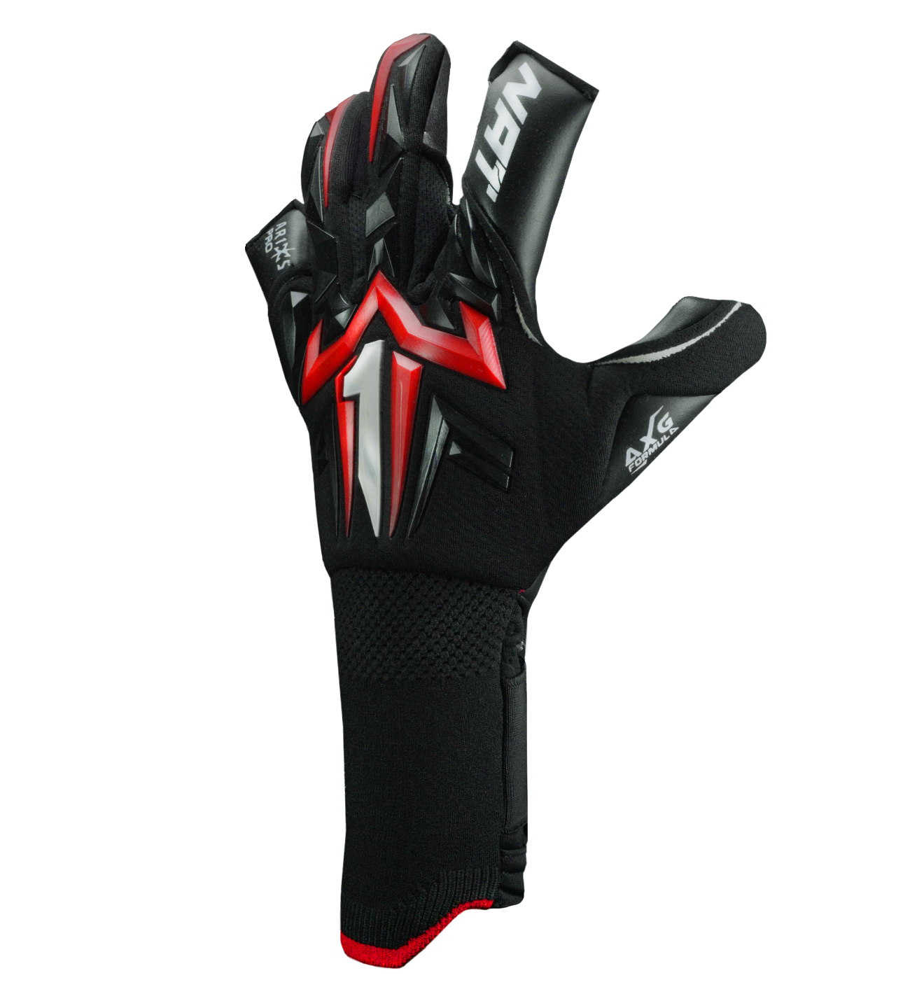 Guantes de portero Aries X PRO Rojo, con palma AXG® de látex alemán, corte Arrow Cut ergonómico, dorso AeroKnit con goma 3D y cierre de muñeca de doble anclaje. Guantes de portero de futbol, ideales para césped natural y sintético. Disponibles en UnoKeeper.