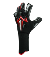 Guantes de portero Aries X PRO Rojo, con palma AXG® de látex alemán, corte Arrow Cut ergonómico, dorso AeroKnit con goma 3D y cierre de muñeca de doble anclaje. Guantes de portero de futbol, ideales para césped natural y sintético. Disponibles en UnoKeeper.