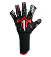Guantes de portero Aries X PRO Rojo, con palma AXG® de látex alemán, corte Arrow Cut ergonómico, dorso AeroKnit con goma 3D y cierre de muñeca de doble anclaje. Guantes de portero de futbol, ideales para césped natural y sintético. Disponibles en UnoKeeper.