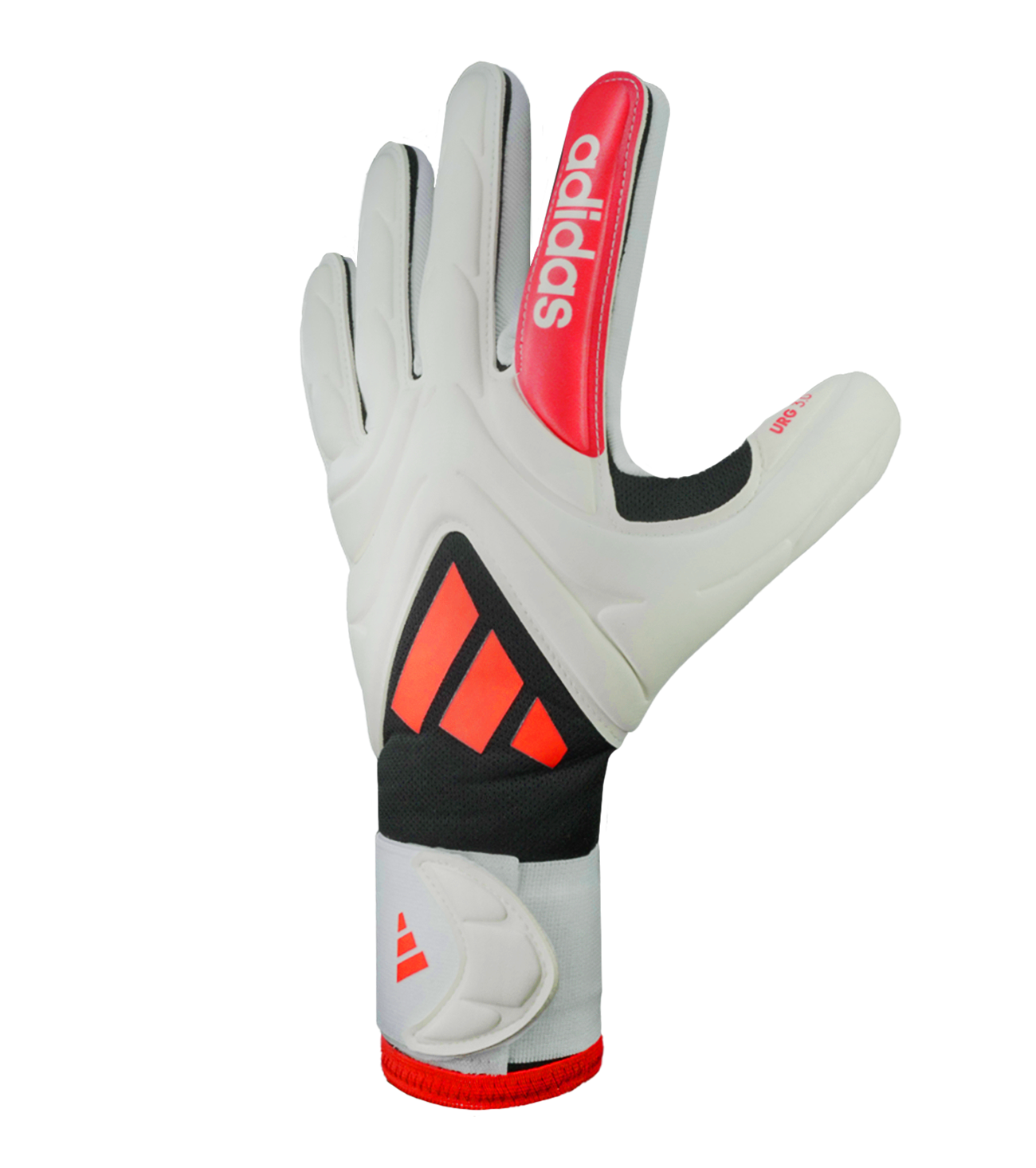 Guantes de portero de fútbol Adidas Copa GL League Jh3793 en negro/rojo, con palma URG 2.0, corte anatómico strapless, dorso con silicona High Definition Grip y cierre sin cintillo. Guantes profesionales de alto rendimiento, disponibles en UnoKeeper.