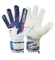 Guantes de portero de fútbol Reusch Attrakt RE:Grip NC Blue/Pink/White con corte negativo, látex alemán de doble capa y agarre profesional en seco y mojado. Disponibles en UnoKeeper.