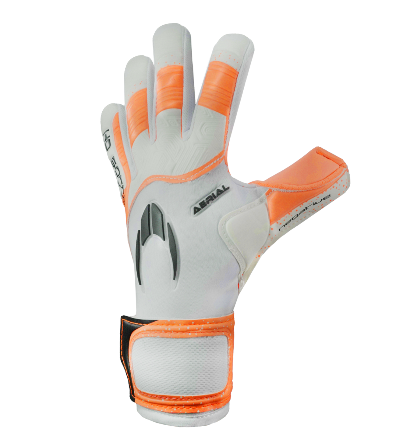 Guantes de portero de futbol HO Soccer Aerial II NG Speed Orange, corte negativo ceñido con palma ORANGE UCG para equilibrio entre agarre y amortiguación, dorso ultraligero CLOUD CELL y cierre elástico con velcro. Ligereza, comodidad y control total. Disponibles en UnoKeeper.