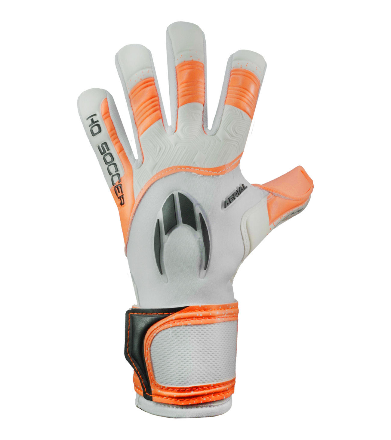 Guantes de portero de futbol HO Soccer Aerial II NG Speed Orange, corte negativo ceñido con palma ORANGE UCG para equilibrio entre agarre y amortiguación, dorso ultraligero CLOUD CELL y cierre elástico con velcro. Ligereza, comodidad y control total. Disponibles en UnoKeeper.