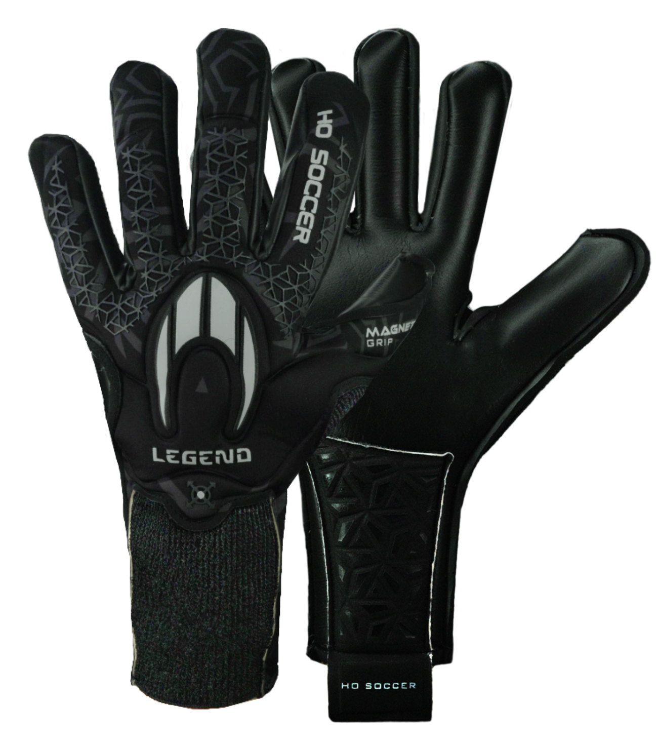 Guantes de portero de futbol HO Soccer Legend II NG Black Cell, con palma BLACK MAGNETIC de agarre profesional, corte negativo ergonómico y cuerpo BREATHAPRENE® ligero y transpirable. Cierre MULTI FIT personalizable para máxima precisión y comodidad. Disponibles en UnoKeeper.