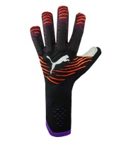 Guantes de portero de fútbol Puma Future Ultimate NC Pro en negro/rojo, con palma Elite+ Dual Grip de látex alemán de 4 mm, corte negativo anatómico, dorso con relieve en nudillos y cierre de muñeca elástica. Guantes profesionales de alto rendimiento, disponibles en UnoKeeper.