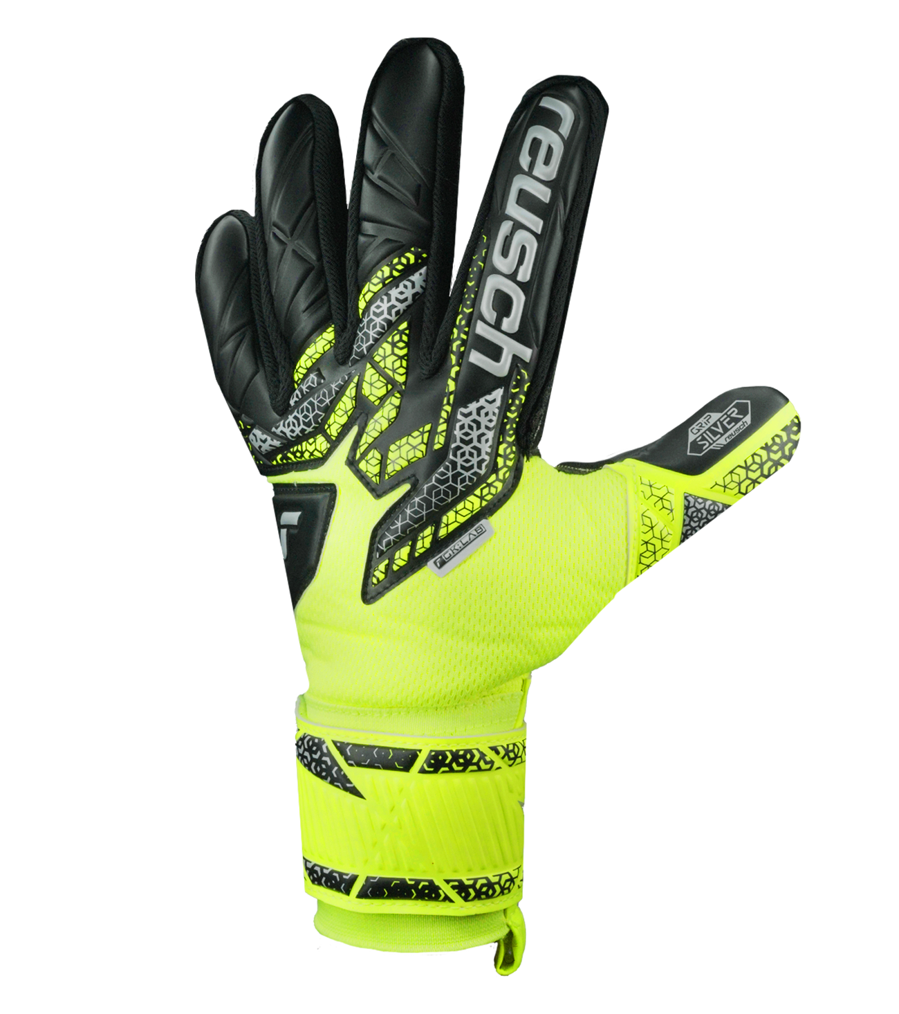 Guantes de portero Reusch Attrakt Freegel Silver, con palma de látex Reusch Grip Silver, corte Expanse Cut y dorso Freegel con silicona. Ofrecen agarre superior, absorción de impactos, flexibilidad y ajuste seguro con puño elástico y correa. Disponibles en UnoKeeper.