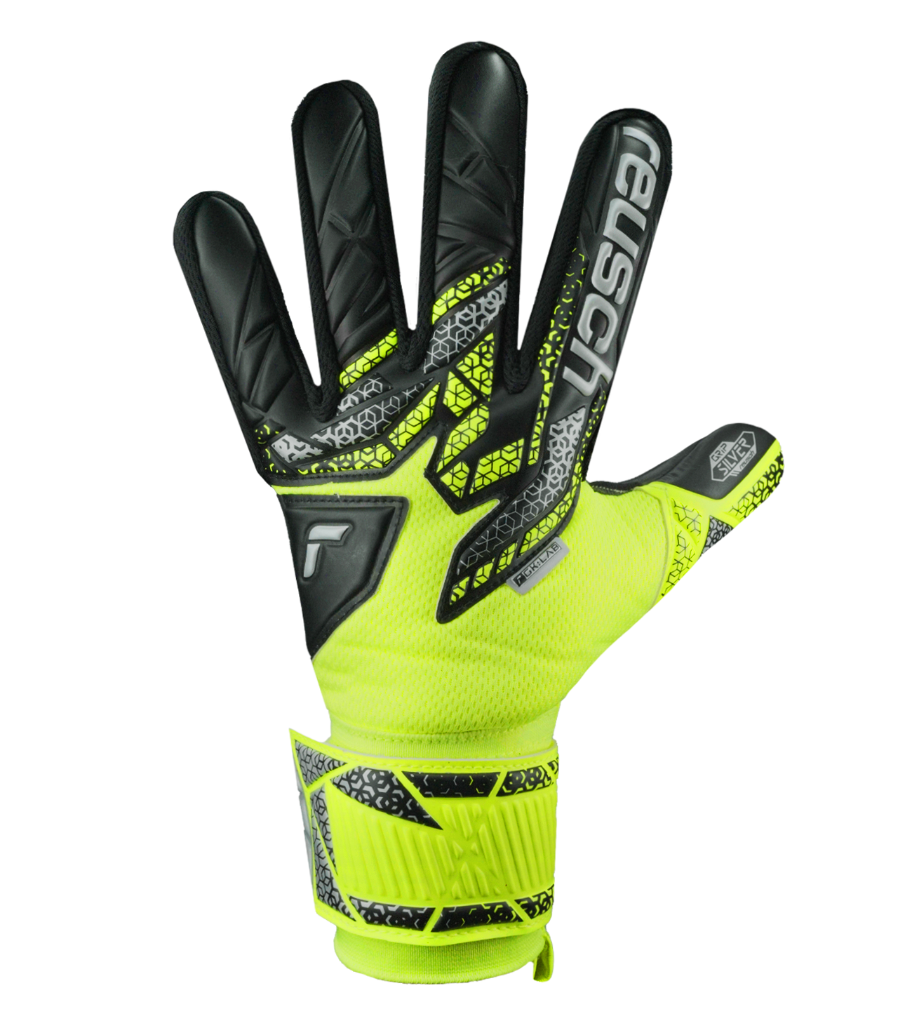 Guantes de portero Reusch Attrakt Freegel Silver, con palma de látex Reusch Grip Silver, corte Expanse Cut y dorso Freegel con silicona. Ofrecen agarre superior, absorción de impactos, flexibilidad y ajuste seguro con puño elástico y correa. Disponibles en UnoKeeper.