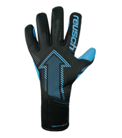 Guantes de portero de fútbol Reusch FastGrip Aqua Black / Aqua Blue, con palma para clima húmedo, corte híbrido y dorso ventilado. Guantes profesionales de agarre y control bajo lluvia, disponibles en UnoKeeper.