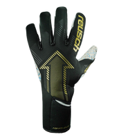 Guantes de portero de fútbol Reusch FastGrip Fusion Black/Gold, con palma Fusion, corte Hybrid Evolution, dorso ventilado y cierre AdaptiveFlex. Guantes profesionales de agarre, precisión y durabilidad, disponibles en UnoKeeper.
