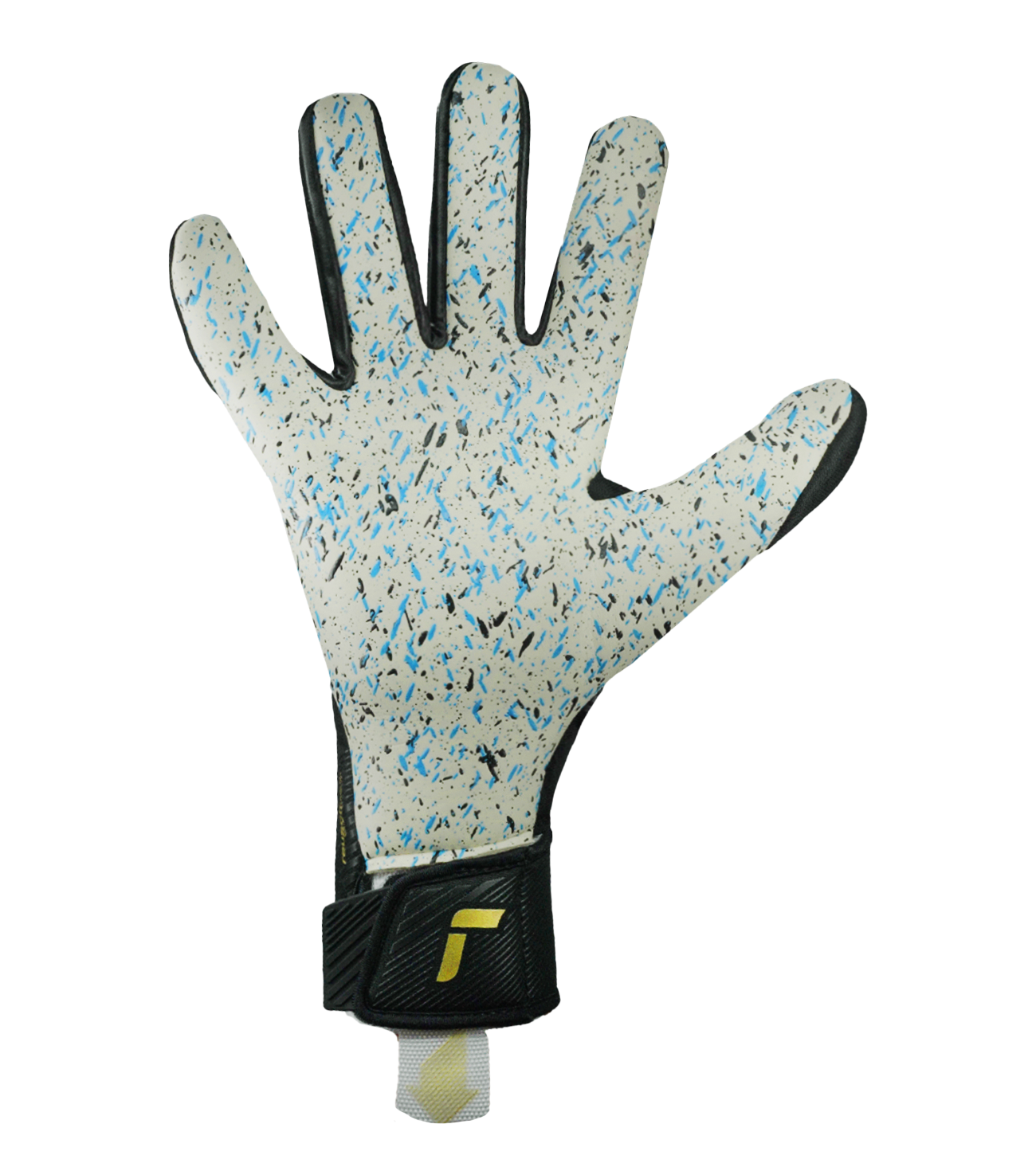 Guantes de portero de fútbol Reusch FastGrip Fusion Black/Gold, con palma Fusion, corte Hybrid Evolution, dorso ventilado y cierre AdaptiveFlex. Guantes profesionales de agarre, precisión y durabilidad, disponibles en UnoKeeper.