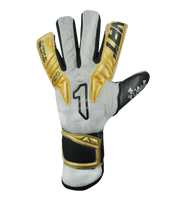 Guantes de portero Egotiko Malagold con palma de látex AXG, corte híbrido Negative-Roll, dorso reforzado y detalles dorados que celebran el tricampeonato. Máxima protección, agarre profesional y estilo único, disponibles en UnoKeeper.