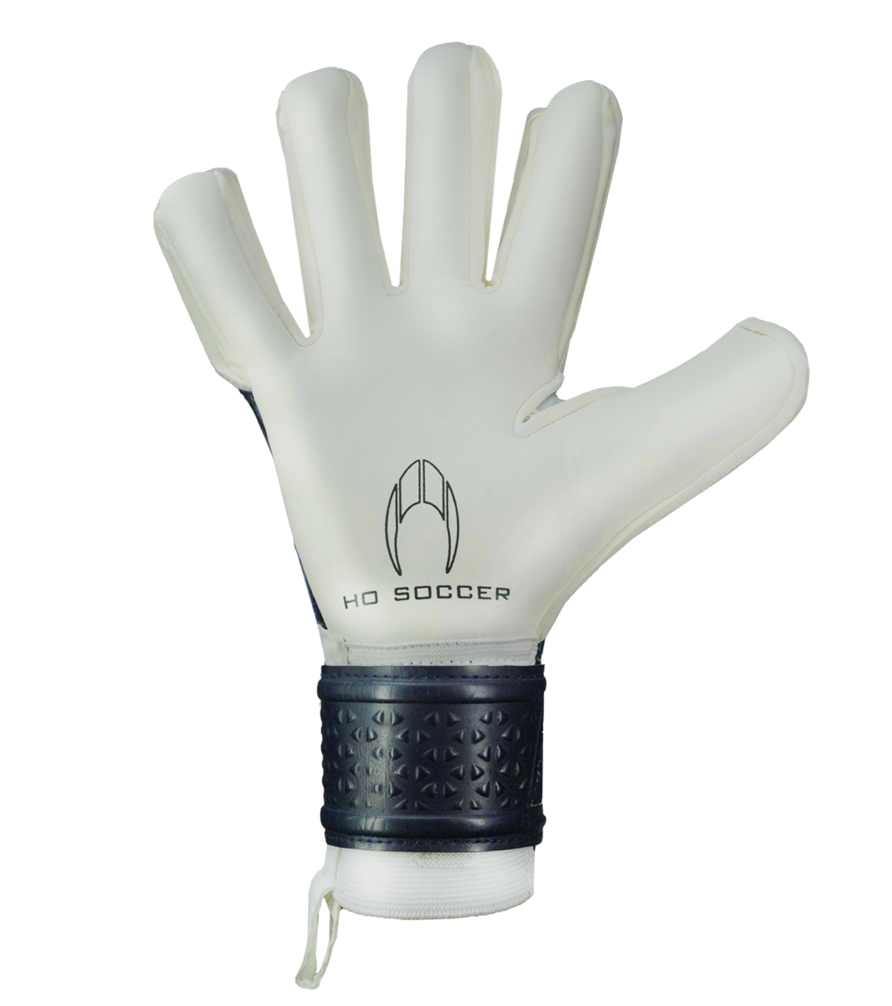 Guantes de portero de futbol HO Soccer Pro Mega Arena NG Blue Shadow en azul, con palma DUO MEGA 2.0 de agarre élite, corte negativo envolvente, dorso reforzado y cierre elástico seguro. Disponibles en UnoKeeper.