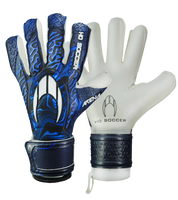 Guantes de portero de futbol HO Soccer Pro Mega Arena NG Blue Shadow en azul, con palma DUO MEGA 2.0 de agarre élite, corte negativo envolvente, dorso reforzado y cierre elástico seguro. Disponibles en UnoKeeper.