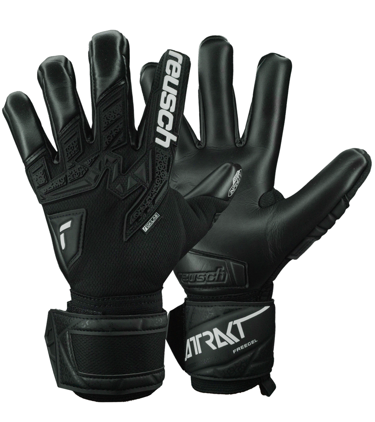 Guantes de portero Reusch Attrakt Freegel Infinity, con palma Infinity, corte Evolution Negative Cut ESS y dorso Freegel. Incluyen puño elástico con correa, tecnologías AirVentSystem y DuraGuard, además de refuerzos 3D Thumb Crotch y Thumb Wrap para mayor control y durabilidad. Ideales para porteros que buscan rendimiento profesional y ajuste ergonómico. Disponibles en UnoKeeper.