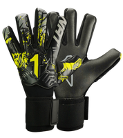 Guantes de portero de futbol Rinat Asimetrik Training Turf con palma Turf Tech resistente a desgaste, corte negativo ergonómico, dorso de látex sintético voluminoso sobre malla transpirable y cierre de muñequera elástica con velcro unokeeper.