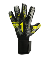 Guantes de portero de futbol Rinat Asimetrik Training Turf con palma Turf Tech resistente a desgaste, corte negativo ergonómico, dorso de látex sintético voluminoso sobre malla transpirable y cierre de muñequera elástica con velcro unokeeper.