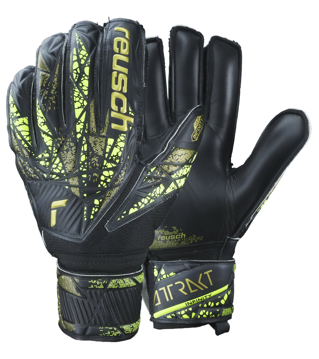 Guantes de portero de futbol Reusch Attrakt Infinity Finger Support Varillas negro unokeeper 0