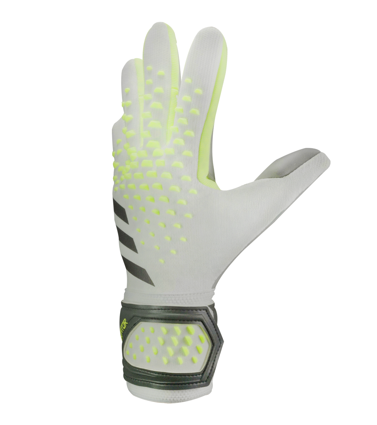 Guantes de portero de futbol Adidas Predator GL Pro en azul brillante, limón neón y blanco, con palma URG 2.0, corte negativo, dorso elástico y cierre adaptable; diseño profesional y sostenible unokeeper.