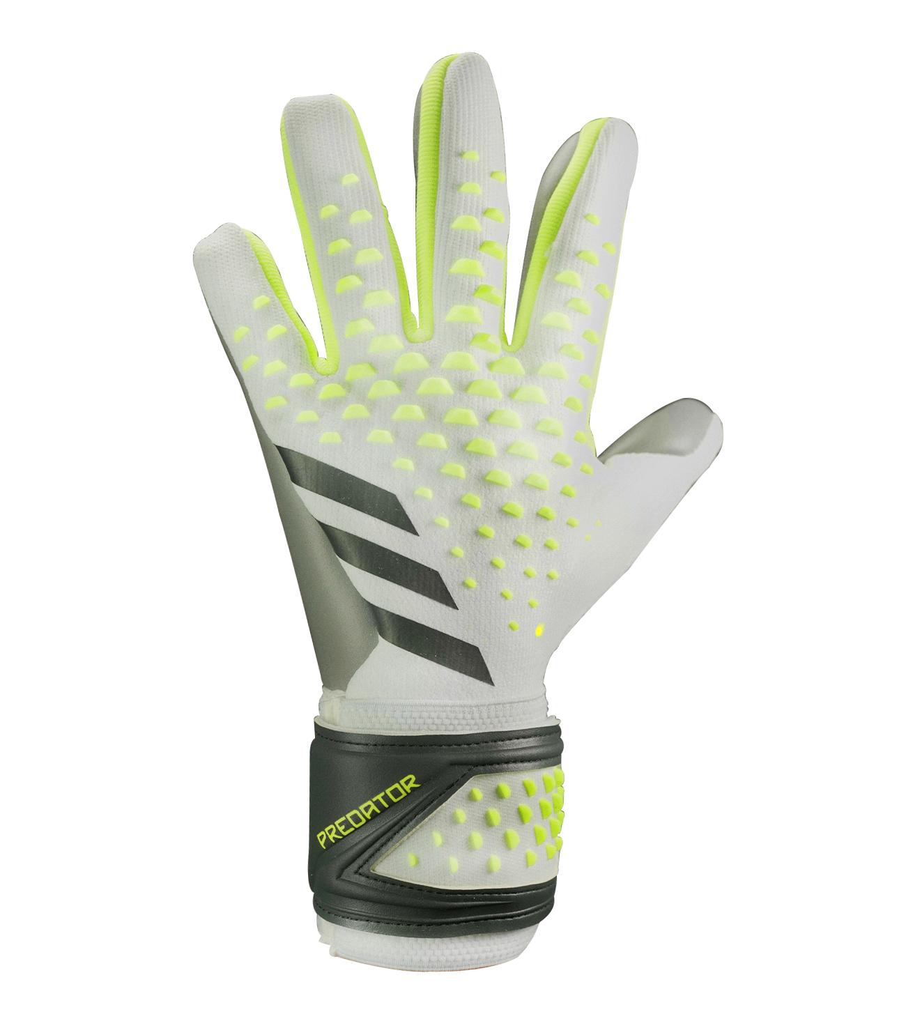 Guantes de portero de futbol Adidas Predator GL Pro en azul brillante, limón neón y blanco, con palma URG 2.0, corte negativo, dorso elástico y cierre adaptable; diseño profesional y sostenible unokeeper.
