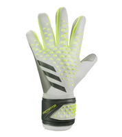 Guantes de portero de futbol Adidas Predator GL Pro en azul brillante, limón neón y blanco, con palma URG 2.0, corte negativo, dorso elástico y cierre adaptable; diseño profesional y sostenible unokeeper.