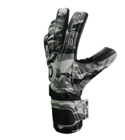 Guantes de portero Elite Sport Combat N en negro y gris, con palma de látex alemán ES Centum+ de 4 mm, corte negativo ceñido con sistema AVM™, dorso de látex PS durable con protección embosada en 3D y cinco varillas removibles para máxima personalización. Guantes de portero de futbol diseñados para condiciones exigentes y climas extremos, ideales para porteros que buscan rendimiento, ventilación y control total. Disponibles en UnoKeeper, expertos en guantes de portero de futbol.