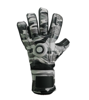 Guantes de portero Elite Sport Combat N en negro y gris, con palma de látex alemán ES Centum+ de 4 mm, corte negativo ceñido con sistema AVM™, dorso de látex PS durable con protección embosada en 3D y cinco varillas removibles para máxima personalización. Guantes de portero de futbol diseñados para condiciones exigentes y climas extremos, ideales para porteros que buscan rendimiento, ventilación y control total. Disponibles en UnoKeeper, expertos en guantes de portero de futbol.