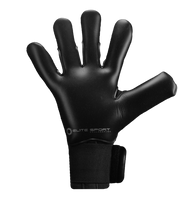 Guantes de portero de futbol Elite Sport Revolution X Black Negro con palma Ultra GTech Pro de 4 mm, corte Flash X ergonómico con doble envoltura, dorso con goma protectora y textil Hybrid CR, cierre elástico ajustable y rendimiento profesional en todo tipo de cancha unokeeper.