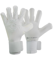 Guantes de portero de futbol Elite Sport Revolution X White Blanco con palma Ultra GTech Pro de 4 mm, corte Flash X ajustado con doble envoltura, dorso con goma protectora y textil Hybrid CR, cierre elástico seguro y diseño profesional para todo clima unokeeper.