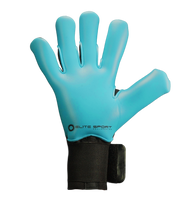 Guantes de portero de futbol Elite Revolution X Aqua Negro Azul con palma Aqua EsTec de 4 mm para clima húmedo, corte Flash X ceñido con doble envoltura, dorso con goma protectora y tejido Hybrid CR, y cierre elástico envolvente con lengüeta de goma unokeeper.