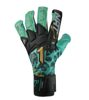 Guantes de portero de fútbol Rinat Xtreme Guard Dominius Pro Aqua – corte Ergo-Roll ergonómico con palma de látex alemán de alta calidad para agarre superior en condiciones húmedas, dorso de neopreno con volumen en dedos y nudillos para protección y ligereza, y cierre de muñequera elástica con cintillo bronce removible. Rendimiento, control y confort en cualquier clima. Disponibles en UnoKeeper.