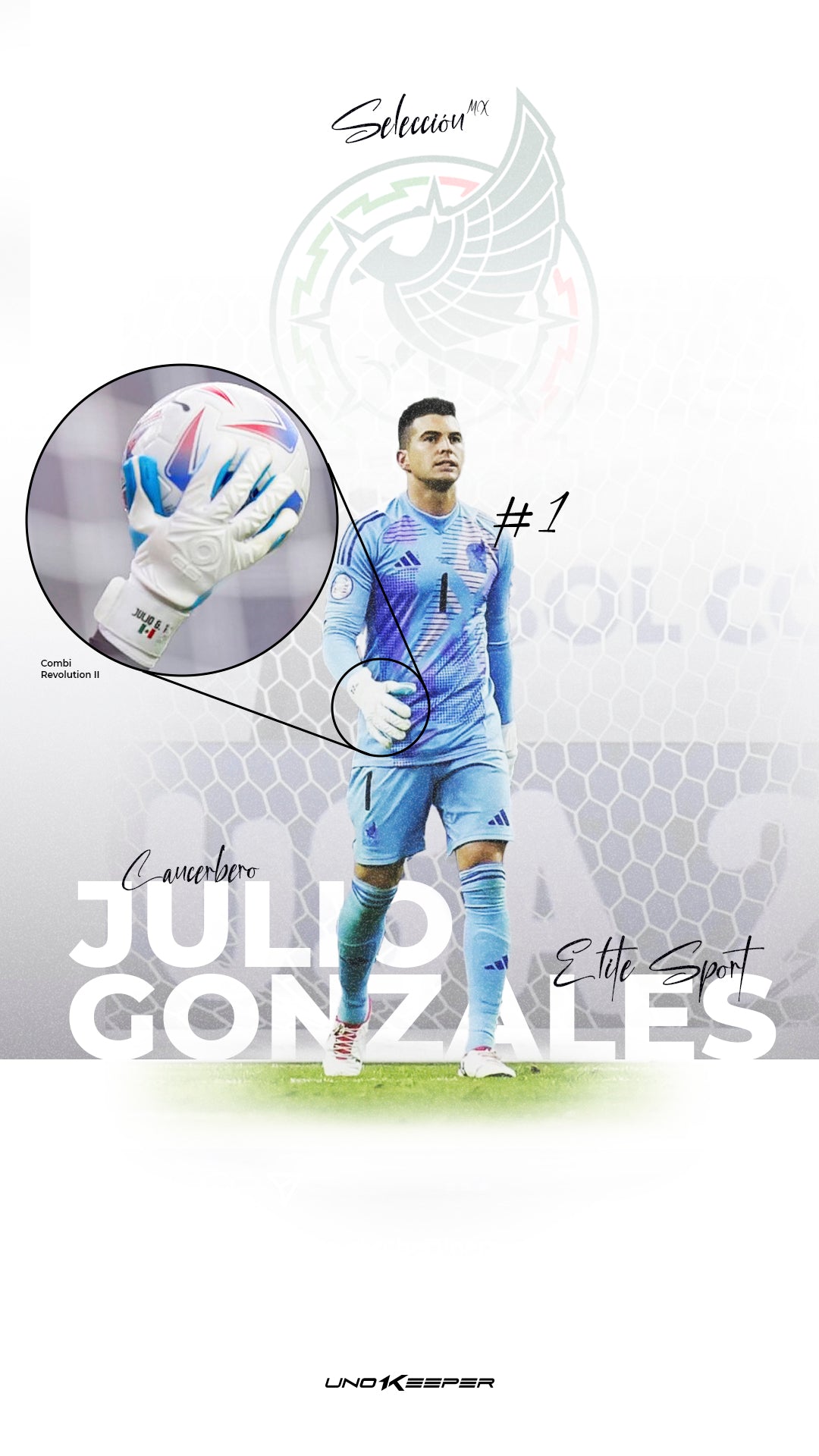Julio Gonzales elite sport Revolution combi white guantes de portero de futbol copa américa 2024 México