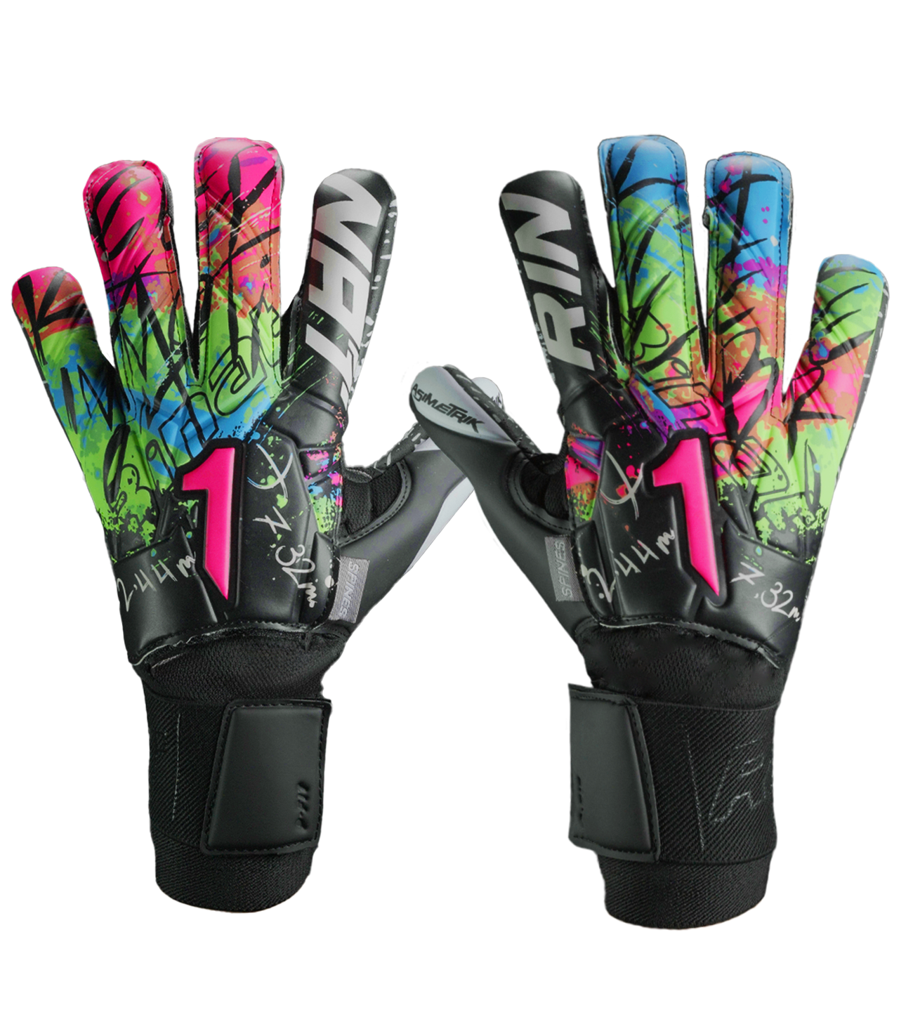 Guantes De Portero Rinat Asimetrik Prime Spine   Negro/ Verde/ Azul/ Rosa