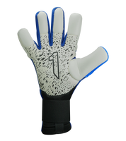 Guantes de portero Aries X PRIME Blue, con palma AXG® de látex alemán, corte Arrow Cut ergonómico, dorso con protección avanzada y cierre de muñeca de doble anclaje. Guantes de portero de futbol de alto rendimiento. Disponibles en UnoKeeper.
