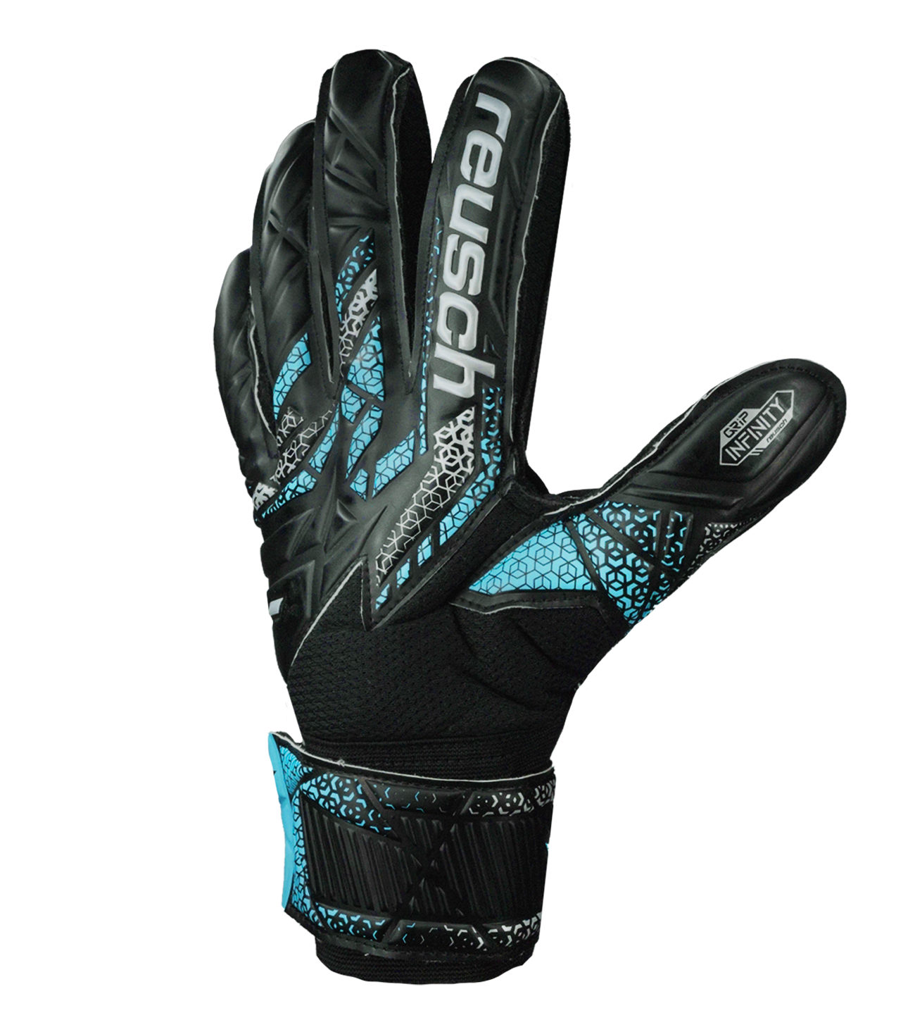 Guantes de portero Reusch Attrakt Infinity Finger Support, con palma de látex Reusch Grip Infinity, corte Expanse Cut y dorso con micro mesh y Punch Foam. Incluyen varillas Finger Support para protección de los dedos y puño elástico con correa para ajuste seguro. Ideales para césped artificial y superficies duras. Disponibles en UnoKeeper.
