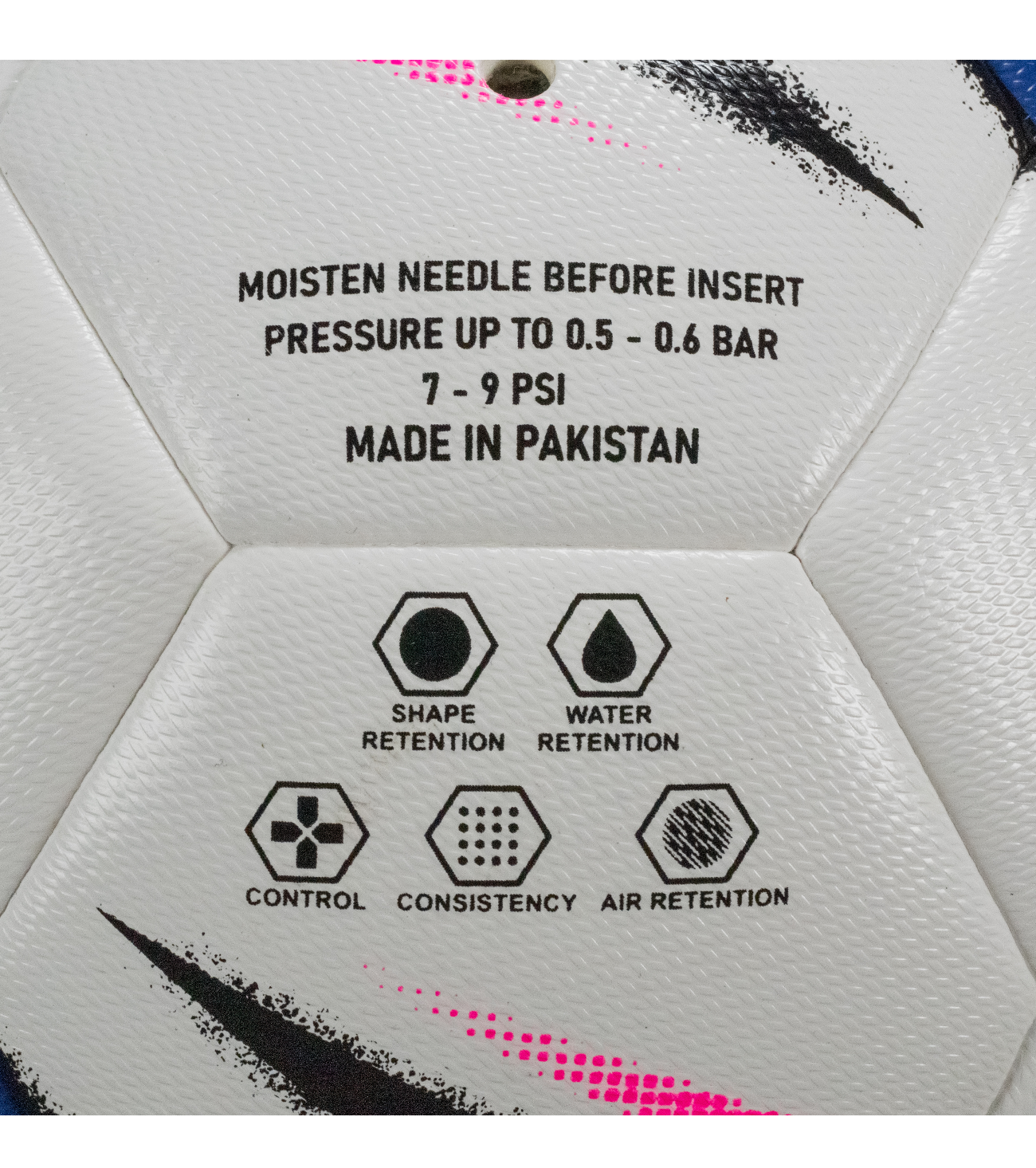 Balón de fútbol Rinat Nebus Hybrid blanco azul, número 5, híbrido termosellado de 32 paneles, cubierta PU texturizada, vuelo preciso y bote uniforme, ideal para entrenamiento y competencia.