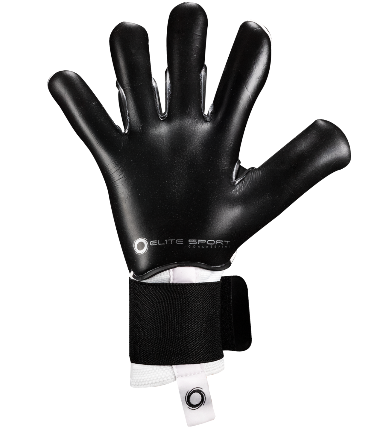 Guantes de portero Elite Sport Revolution X Combi Black en blanco y negro, con palma Ultra GTech Pro de látex alemán de 4 mm, corte Flash X negativo envolvente en dedos clave, dorso rediseñado con goma protectora y textil ventilado, y cierre elástico ajustable. Guantes de portero de futbol profesionales usados por figuras como Thibaut Courtois y Nahuel Guzmán, ideales para condiciones húmedas, césped natural y sintético. Disponibles en UnoKeeper, especialistas en guantes de portero de futbol.