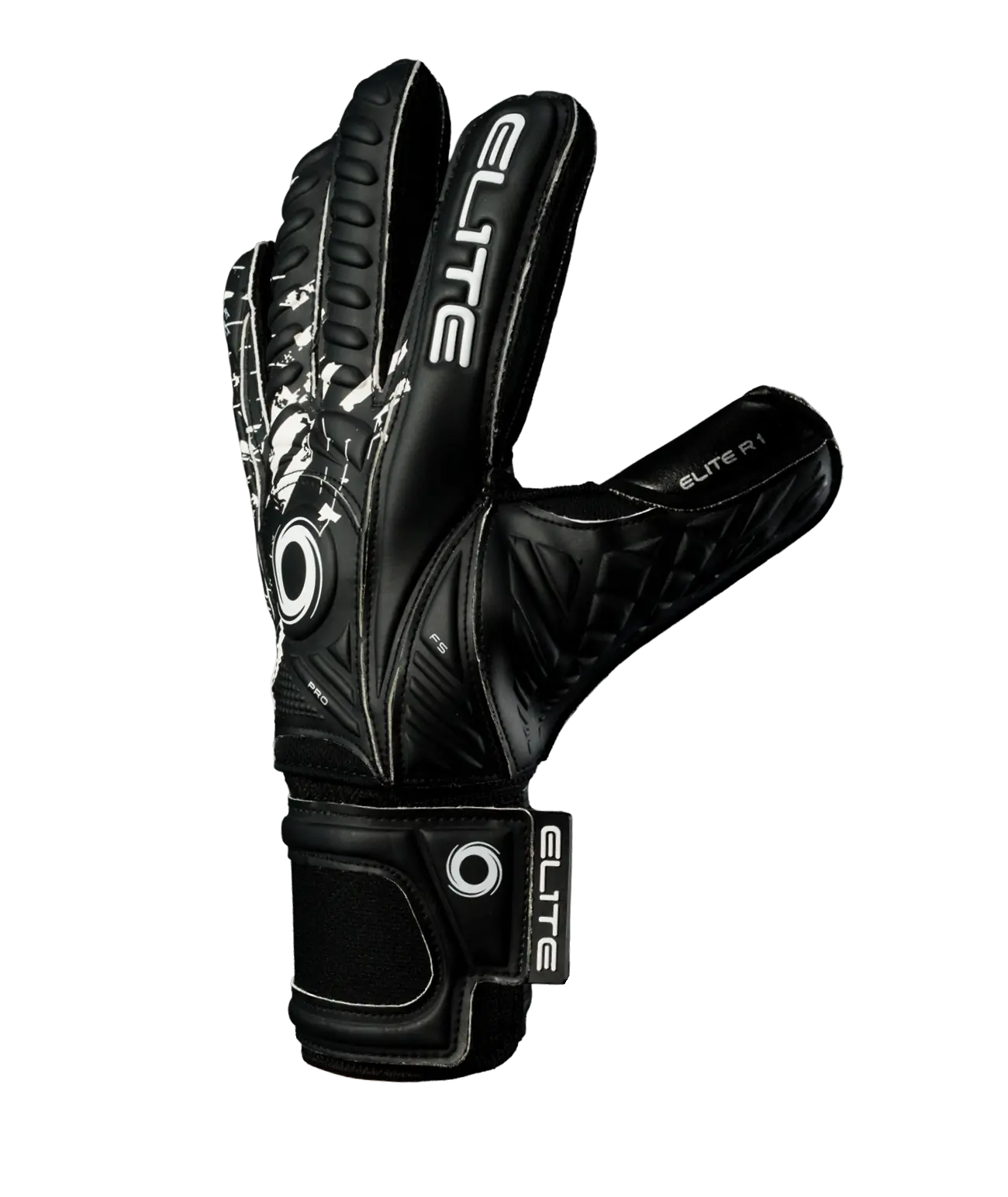 Guantes de portero Elite R1 negro/blanco — vista lateral | UnoKeeper
