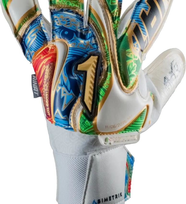 Vista frente guantes Rinat Asimetrik Pro multicolor blanco