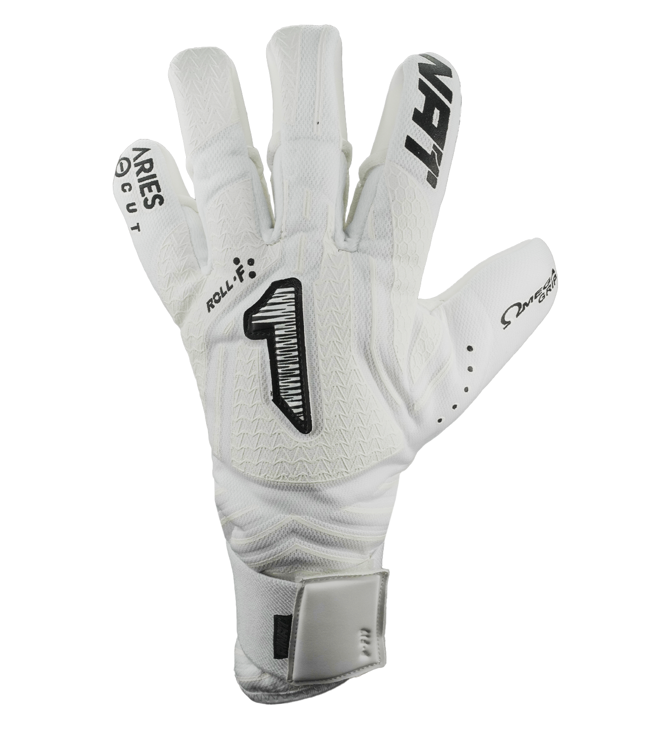 Guantes de portero Aries Nemesis Prime Rinat x UnoKeeper, guantes de portero semiprofesionales para césped natural, dorso con malla textil transpirable y recubrimiento de látex, corte híbrido ErgoRoll con cerrado negativo, palma Omega Grip y HGP NEXT para agarre top y resistencia, ajuste máximo y comodidad, muñequera elástica con cintillo de seguridad, guantes ligeros, todo terreno, protección, control del balón y durabilidad para porteros exigentes en entrenamiento y competencia.